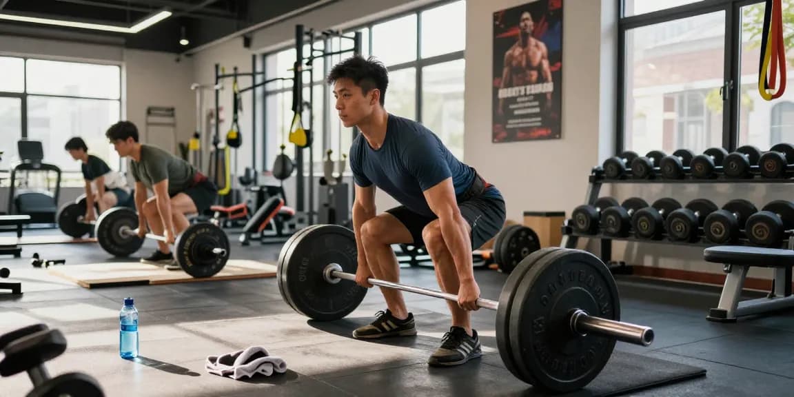 Astera Shop: Fitnessbegeisterte im modernen Gym beim Gewichtheben und trainieren.