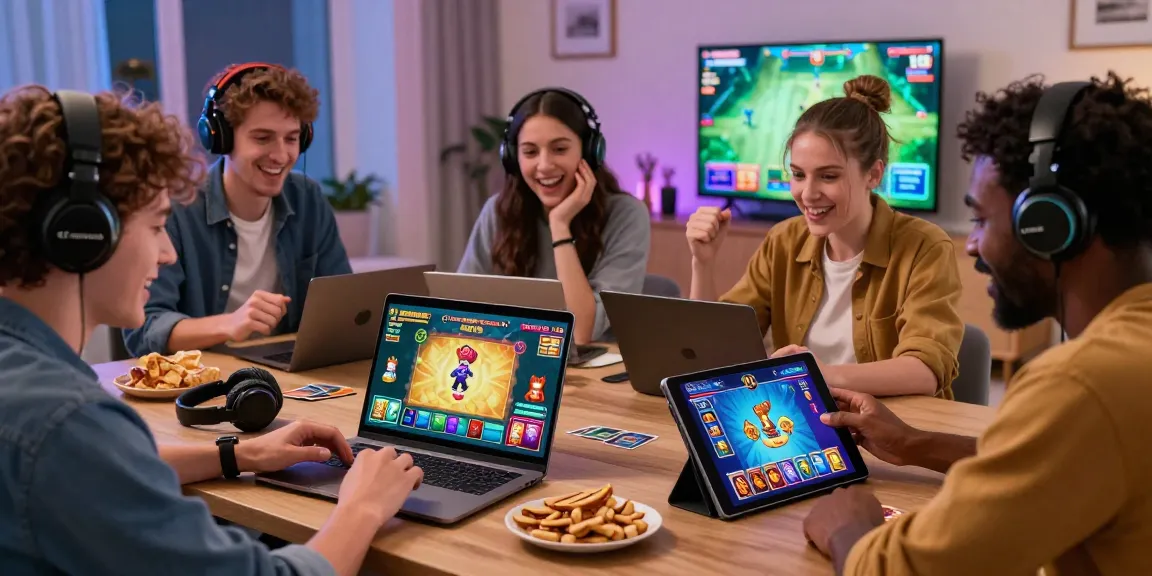 Exciting group gaming session at home featuring GEMWIN online games and colorful screens.