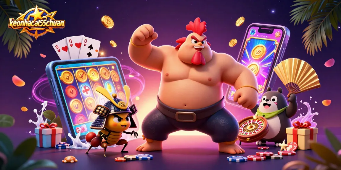 Experience thrilling gaming action with keonhacai55chuan featuring powerful characters and vibrant casino elements.