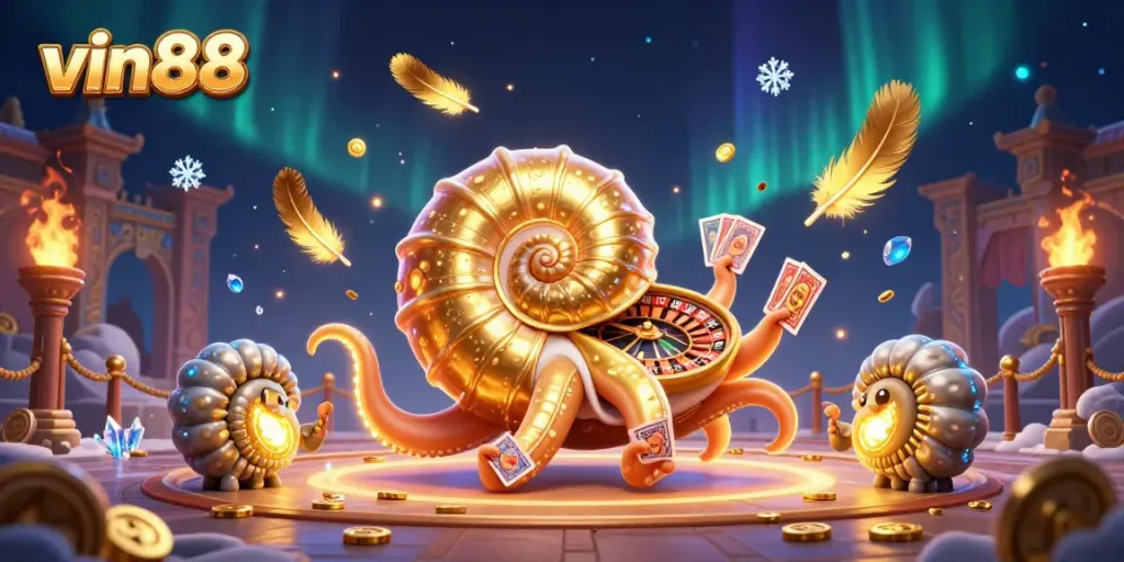 Experience thrilling gameplay with the vin88 nautilus character at an ancient casino setup.