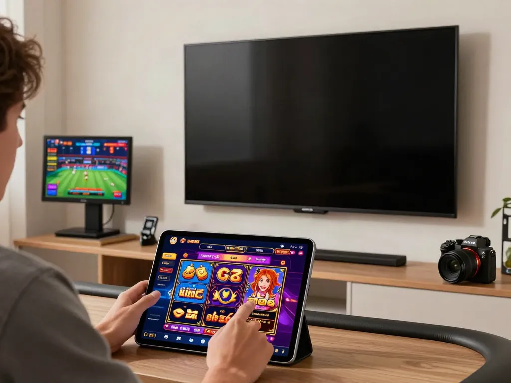 User engaging with vibrant online gaming interface while exploring link vào rikvip options.