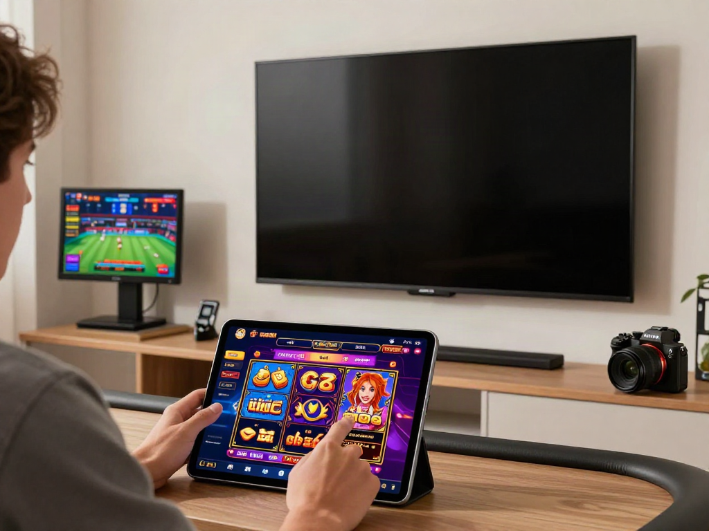 User engaging with vibrant online gaming interface while exploring link vào rikvip options.