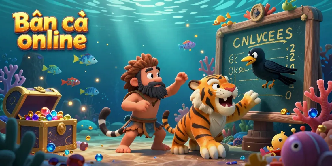 Experience the thrill of Bắn cá online in an immersive underwater casino scene with playful characters.