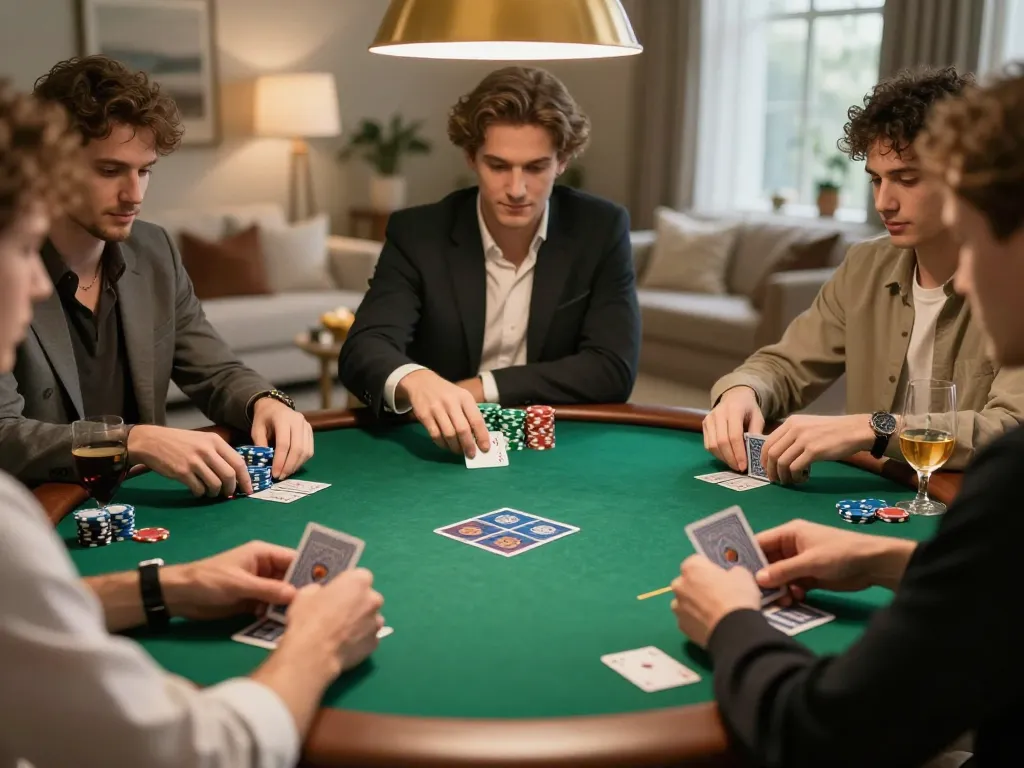 Players engaging in a thrilling poker game while using the Plagiat Scanner for their game strategies.
