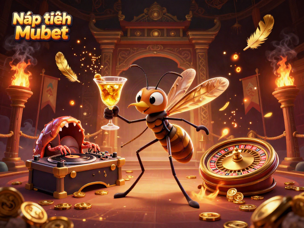 Engaging scene depicting Nạp tiền Mubet mascot revitalizing casino excitement with vibrant elements in an ancient arena.