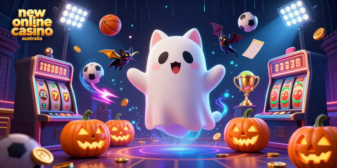 Engage at the new online casino Australia as a friendly ghost cat explores a thrilling haunted mansion.