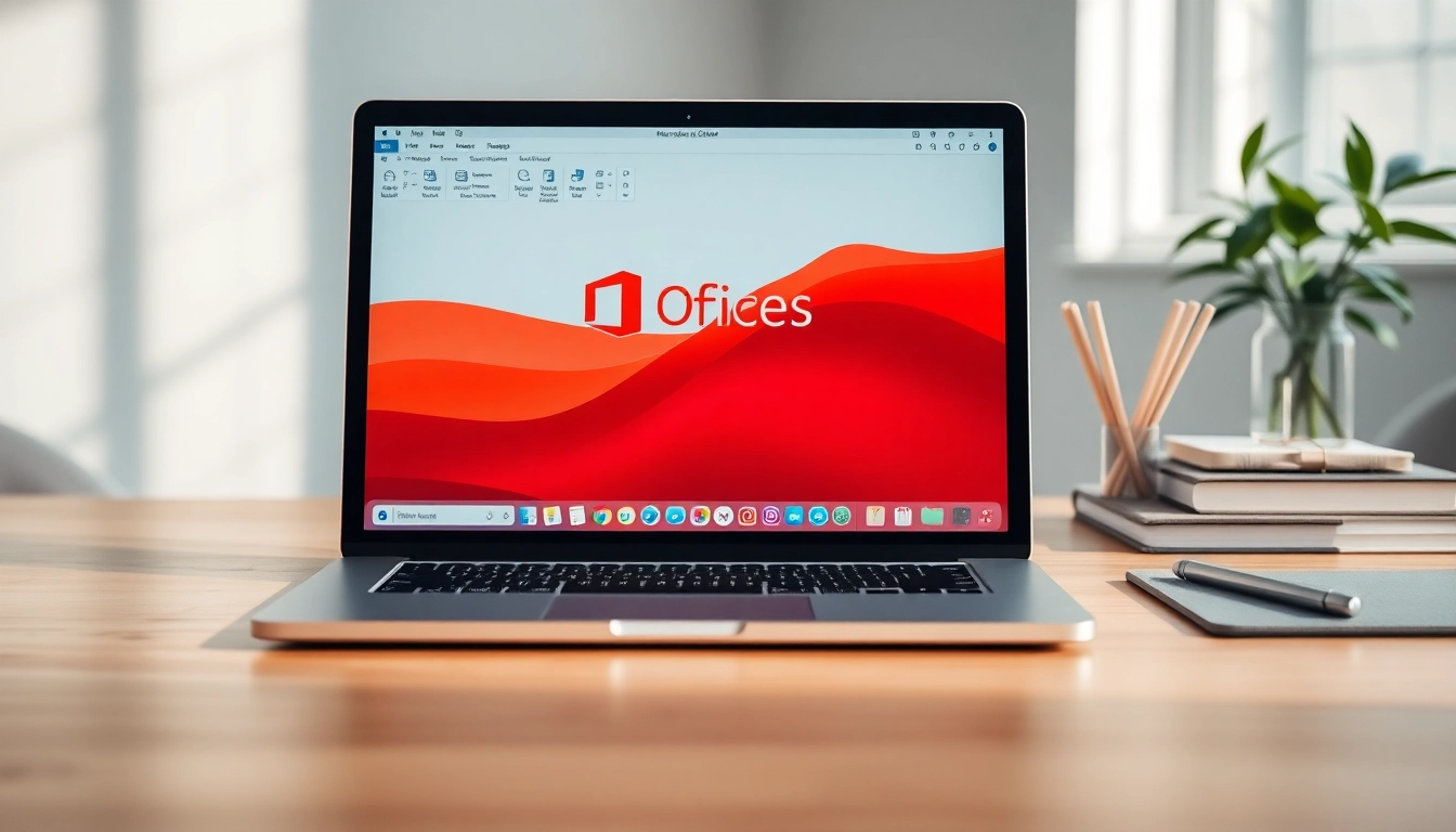 Office 2024 als Download für Apple Geräte auf Macbook mit elegantem Arbeitsplatz.