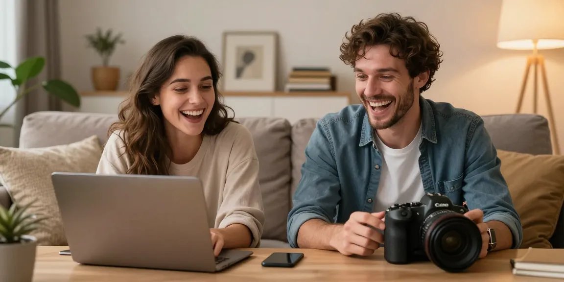 Engaging porn chat between a couple in cozy living rooms, showcasing warm interaction.