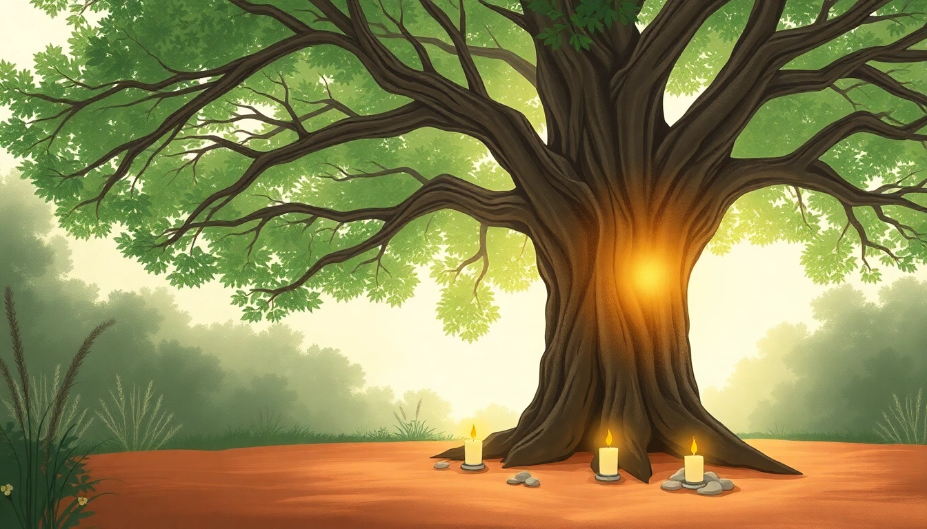 Das schutzgebet unter einem alten Baum, vermittelt Ruhe und spirituelle Verbindung.