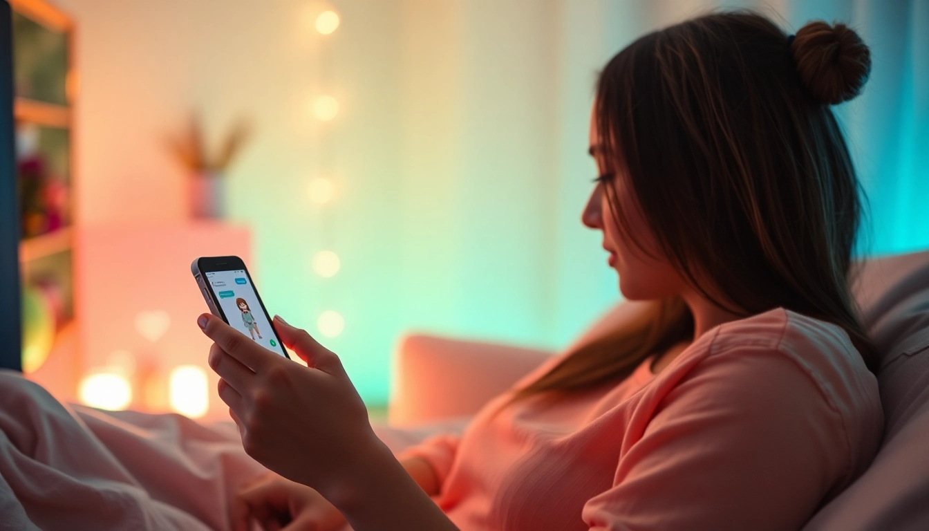 Engaging with an AI sexting chatbot in a cozy digital setting.