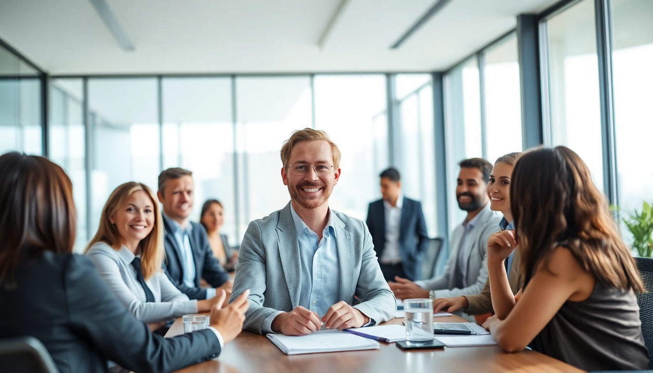 Headhunter Schweiz berät in einem modernen Büro Fachkräfte über Karrieremöglichkeiten.